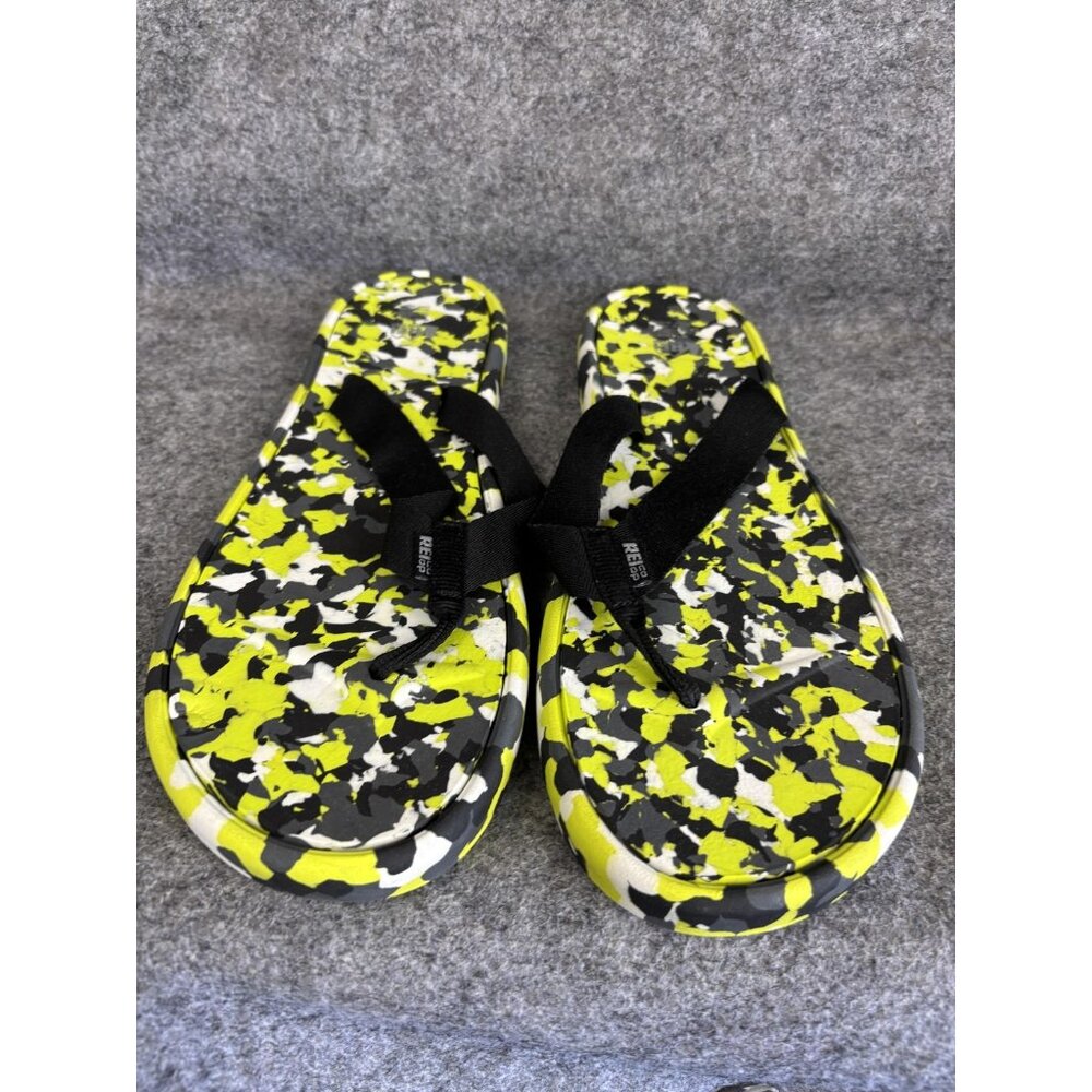 REI‎ Sandals Mens Size 13 Camo Flip Flops Black Neon Green Recycled